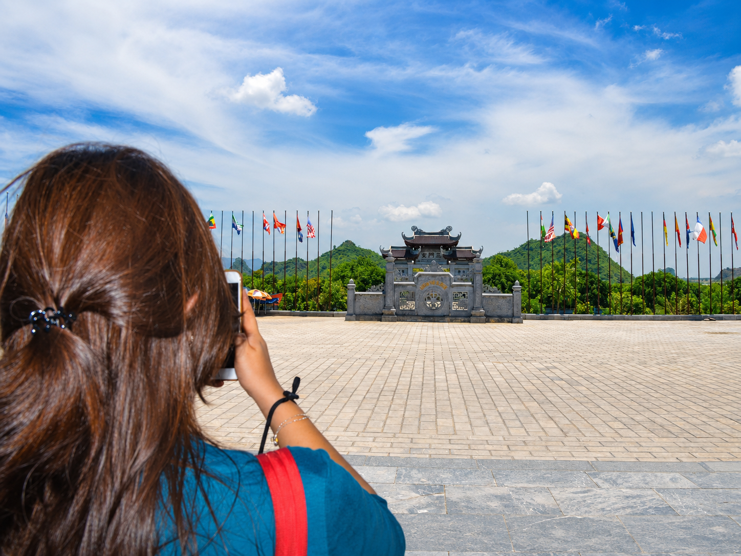 Walking Toward Bell Tower Vietnam Temple 2016